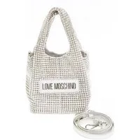 LOVE MOSCHINO Umhängetasche Love Moschino Damen Handtasche, Borsa Stone Strass-Steinchen, Silber, Made in Italy