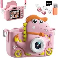 Kityhome Spielzeug-Kamera 2" Display 1080P, Selfie kamera Kinder mit 32GB SD-Karte (Dinosaurier), (Set, 32GB-Speicherkarte, Anti-Verlust-Armband, Ladekabel), Fotokamera Kinder für Jungen und Mädchen Weihnachten Geschenke (Grün)