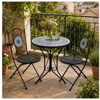 HTI-Living Garten-Essgruppe Sitzgruppe Metall Bistro Set mit Motiv Byzanz für Balkon und Terrasse, (Set, 3-tlg., 1 Tisch 2 Stühle), Sitzgruppe Essgruppe Balkonset