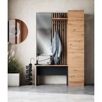 Newroom Kompaktgarderobe Wildeiche 122 cm Wildeiche Garderobe Schuhregal Flurgarderobe Modern Vintage Gardero...
