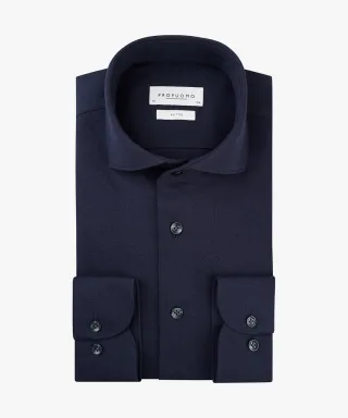 Profuomo - Marineblaues Knitted Piqué Hemd navy - Gr. - 43
