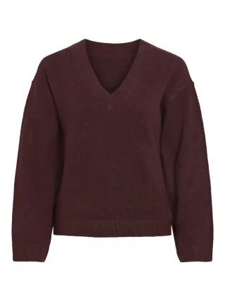 VILA - VILIGA L/S REV V-NECK KNIT TOP - NOOS Port Royale - Gr. - S