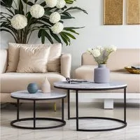 PXloue Couchtisch Satztisch Beistelltisch stapelbarer Sofatisch, mit Bodenschutz (Ideal für Wohnzimmer & Büro, Platzsparendes stapelbares Design), Großer Tisch: 80 x 45 cm,Kleiner Tisch: 60 x 33 cm