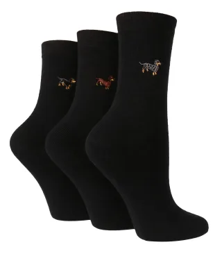 Wild Feet - 3 Paires Fantaisie Chaussettes Femme | Chaussettes Coton Rigolotes - Teckel
