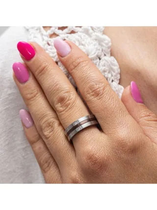 Zeeme Stainless Steel Ring Edelstahl mehrfarbig mit weißen Kristallen
