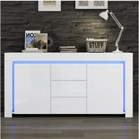 OKWISH Sideboard Hochglanz Beistellschrank mit LED-Lichtleiste (Kommode, Anrichte, Wohnzimmerschrank, 1 St., mit 3 Schubladen,2 Türen), 140*40*65cm