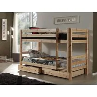 Vipack Etagenbett Pino, Kiefer massiv, sehr standfest, Made in Europe (B/H/T ca. 210x140x105cm, inkl. Rolllattenroste, Absturzschutz), inkl. Leiter und 2 Schubladen, wahlweise Ausf. Weiß oder Natur