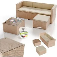 Juskys Gartenlounge-Set Punta Cana, (Set, Sitzgruppe), Polyrattan Sitzgarnitur mit 1 Tisch, 1 Sofa und 1 Hocker