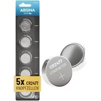 ABSINA 5x CR2477 3V Lithium Knopfzelle - CR 2477 Lithium Knopfzelle 3V Knopfzelle, (5 St)
