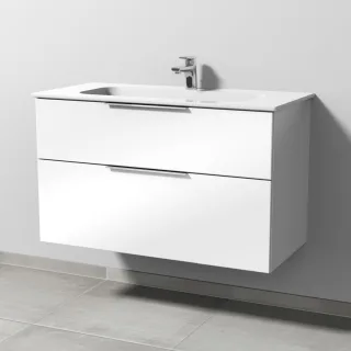 Sanipa 3way Keramik-Set Design Keramik-Waschtisch und Unterbau mit 2 Auszügen, Weiß-Glanz UF48178