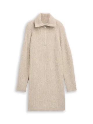Denim Tom Tailor - Mini-Kleid mit Troyer-Kragen cosy beige melange - Gr. - L