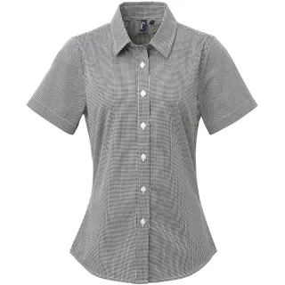 Premier Womens/Ladies Microcheck-Kurzarmhemd aus Baumwolle (Schwarz/Weiß)