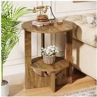 Tribesigns Konsolentisch Sofatisch Rund, 2-Tier Nachttisch für Wohnzimmer, 50 x 50 x 65 cm