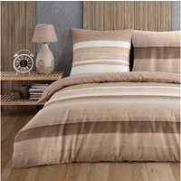 Buymax Bettwäsche Palermo, Renforcé: 100% Baumwolle, 2 teilig, 155x220 cm, Bettbezug-Set, mit Reißverschluss, Streifen, Braun-Beige