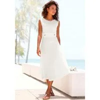 LASCANA Midikleid mit dekorativen Riegeln und goldenen Zierknöpfen, bügelfreie Qualität Elegantes Sommerkleid, Trägerkleid, Partykleid, festlich