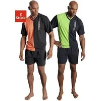 le jogger® Pyjama (Packung, 4 tlg., 2 Stück) mit 2-farbigem T-Shirt