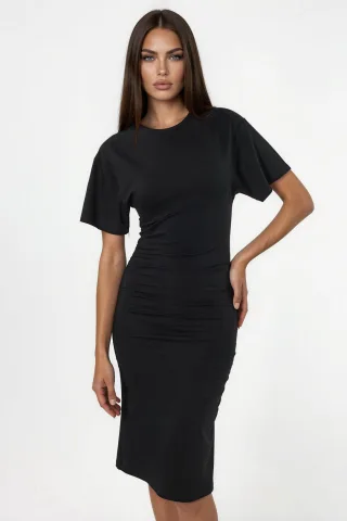 Crew-Neck Mini-T-Shirt-Kleid mit Drapierung