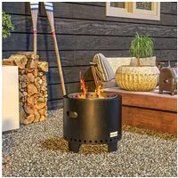 Outsunny Feuerschale mit Griff, Schürhaken, (Feuerkorb, 1-St., Feuerstelle), für Garten, Camping, Terrasse, Metall, Schwarz