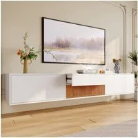 Merax Lowboard mit ausziehbarer Projektorablage (Wand- oder Bodenmontage, 1 St), TV-Schrank mit 3 Klapptüren und großem Stauraum, 180x34x30cm