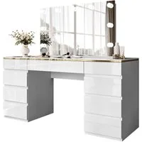 Lookway Schminktisch AURORA DOUBLE GOLD Weiß Hochglanz (1xSchminktisch, 1xSpiegel mit LED)