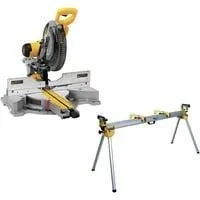 Paneelsägen-Set DWS780KIT + Untergestell DE7023, Kapp- und Gehrungssäge gelb, 1.675 Watt