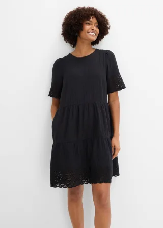 bonprix Kleid aus Musselin mit Lochstickerei, schwarz, Gr.46, Ein tolles Piece für den Sommer, aus 100% Baumwolle,Musselin