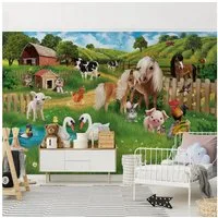 Bilderdepot24 Fototapete Kinderzimmer Tiere auf dem Bauernhof Kindertapete Wanddeko Natur, Glatt, Matt, (Vliestapete inkl. Kleister oder selbstklebend), Jungenzimmer Mädchenzimmer Babyzimmer Bildtapete Wandtapete