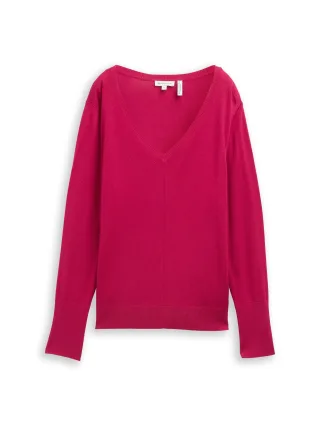 Tom Tailor - Strickpullover mit V-Ausschnitt cherry granita - Gr. - XXL