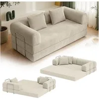 skølm Sofa Lofn aus Cord, Vollschaumcouch umwandelbar zum Schlafsofa, Beige, Cordsofa 200 cm breit, 2 Sitzer, kein Aufbau erforderlich, vakuumiert