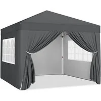 Yaheetech Faltpavillon 3 × 3 m Faltzelt mit 4 Seitenwänden und 2 Intergriterten Fenstern, mit 4 Seitenteilen, Gartenpavillon mit Tragtasche auf Rollen Campingzelt UV Schutz 50+