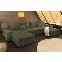 riess-ambiente Wohnlandschaft LODGE 315 cm grün – Cord, U-Form, Schlaffunktion, FSC-zertifiziert, Set 1 Teile, XXL-Sofa mit Bettkasten & Federkern – ideal fürs moderne Wohnzimmer