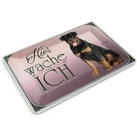 Femer GmbH Postkarte Blechpostkarte Hund 14x10cm Rottweiler hier wache ich, unfrankiert