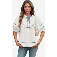 Imily Bela Blusentop Damen Bluse mit Puffärmeln und V-Ausschnitt (Packung, 1-tlg., 1per-Pack) mit Kordelzügen