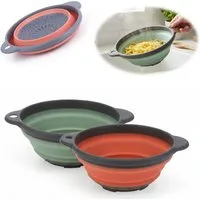 LS-LebenStil Küchensieb Flexibles Abtropfsieb Nudelsieb 23cm Rund faltbar Seiher mit Griffen, Kunststoff, (Silikon Plastiksieb für Camping Obst Gemüse Pasta Nudeln, 1-St., Kunststoffsieb Seiher mit Löchern zum Aufhängen in der Küche), Küchenhelfer Kü