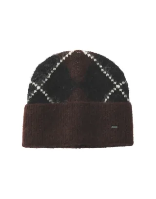 Opus - Strickmütze mit Karomuster braun