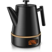 Arendo Teekanne Edelstahl, Siebeinsatz, 1000 ml, mit Griff aus Metall, Isolierkanne, 1 l, (Set, 3-St., Teesieb, Stövchen), Doppelwandige Thermo Isolierung, Kanne mit Teesieb für losen Tee