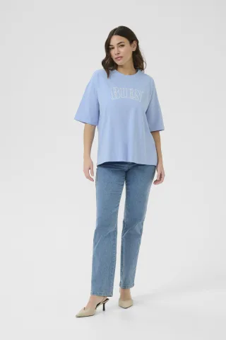 T-shirt Oversize fit Vista Blue W. Chalk Embroidery light blue