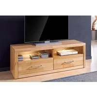 OTTO home Lowboard Logo,130cm breit,42 cm tief, Fronten Massivholz, Kabeldurchführung, Holz massiv, Holzwerkstoff, Metall Griffe,2 Schubladen