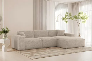 Ecksofa Designersofa CELES PREMIUM in Stoff Sven Cappuccino Ottomane Rechts