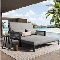 Odikalo Gartenlounge-Set Gartenliege Doppelliege Gartensofa Inkl. Glas-Couchtisch & Polstern, (mit geflochtenen Armlehnen aus Eisen / Wetterfestes Outdoor-Sofa)