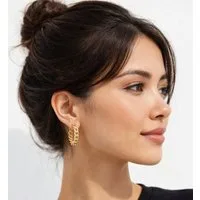 Ella Jonte Paar Creolen, gold - elegante Gliederketten-Ohrstecker in Geschenkbox