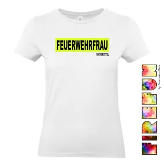 FIREFUN - Damen T-Shirt mit Aufschrift "FEUERWEHRFRAU" 2XL MIT Untertitel (max. 20 Zeichen) Hinten (Rücken) navy MIT Silberstreifen (Reflexoptik)