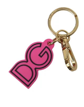 Dolce & Gabbana Pink Gummi Goldfarbener Metall DG Logo Schlüsselanhänger