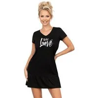 Donna Nachthemd mit Volant unifarben mit Motiv-Print Animal-Druck, reine-Baumwolle