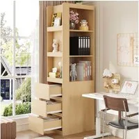 Flieks Eckschrank Bücherregal mit 3 seitlichen Schubladen und austauschbarer Ablagen (1-St., B40/T60/H200 cm) Standregal Mehrzweckschrank Eckregal Wohnzimmerschrank Holzoptik