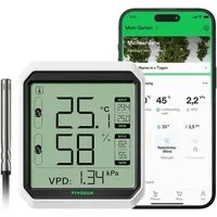 VIVOSUN Raumthermometer VIVOSUN AeroLab THB1S Bluetooth Thermometer mit Sensor, Präzises Bluetooth Thermo-Hygrometer mit VPD und externer Sonde