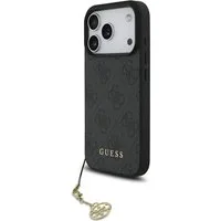 Guess Handyhülle iPhone 17 Pro MagSafe Kunstleder grau mit Kette goldfarbig