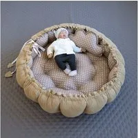 Loolay Bettnestchen Zweiseitig ENGELSNEST XXL Premium WAFFELPIQUE + Decke + Kissen, (XXL Babykokon als Nestchen Ø90cm und als Krabbeldecke Ø155cm + KISSEN + DECKE, 2-tlg., BRAUN Punkte TAUPE Waffel BABYNEST Spielmatte Reisebett Spielunterlage), PREMI