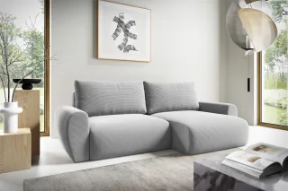 Ecksofa Schlafsofa GALAN Stoff Poso Hellgrau Ottomane Rechts