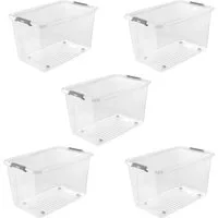keeeper Aufbewahrungsbox Clipbox Leo (Set 5 St) 56 L, 59 x 38 x 35,5 cm (Set, 5 St), Schanierclips, Doppelöffnung, 90° drehbare Räder, fixierbarer Deckel